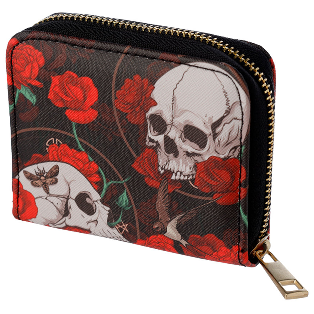 Skulls and Roses | Gothic | Zip Around Coin Purse | Ideal Gift