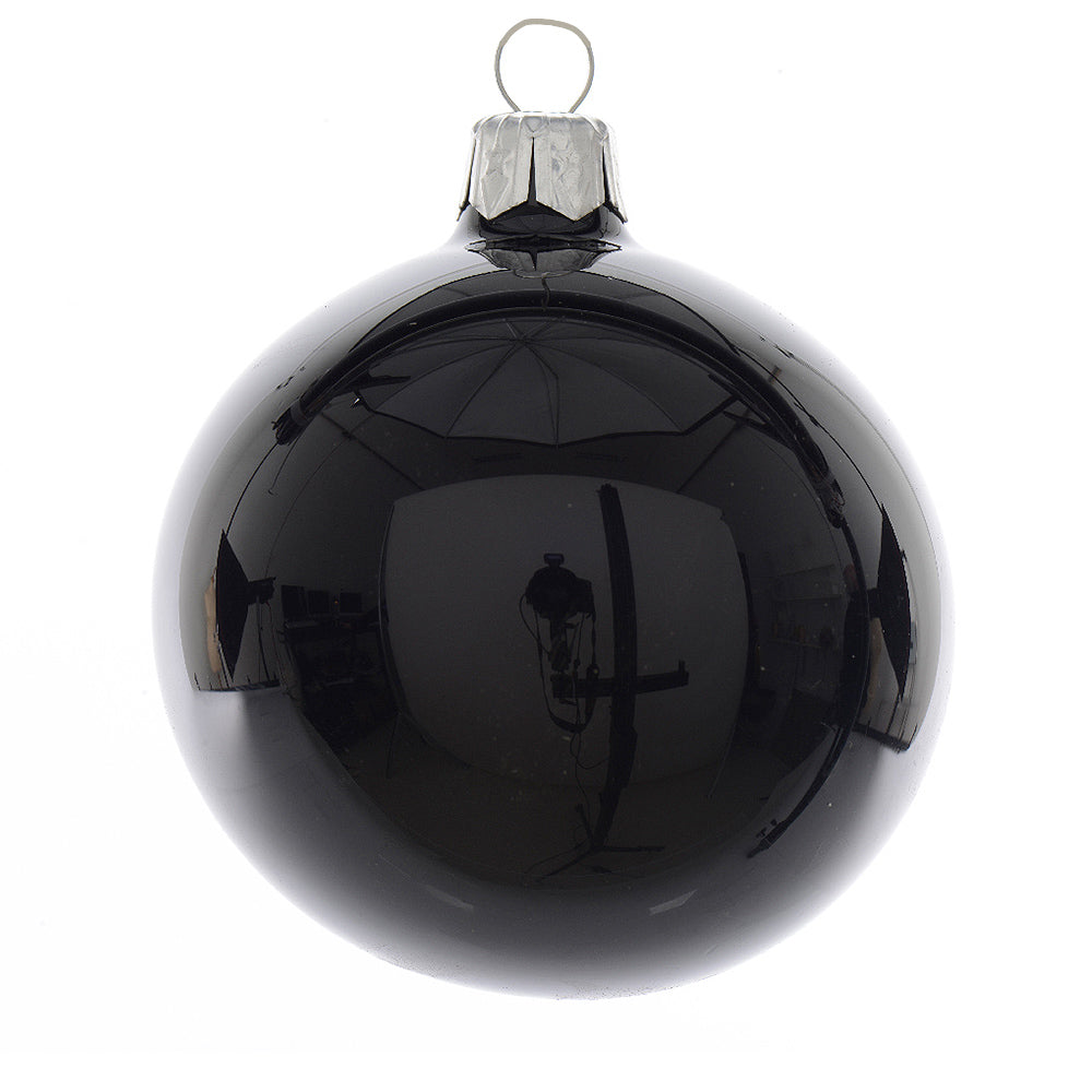 6cm Gloss Black Glass Christmas Baubles | 6 Pack | Tree Decorations