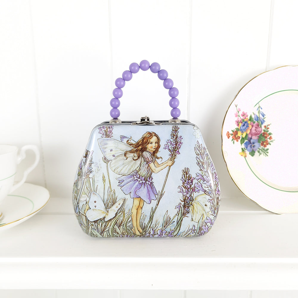 Purple Flower Fairies Handbag Tin with Beaded Handle | Gorgeous Gift | 13cm Wide