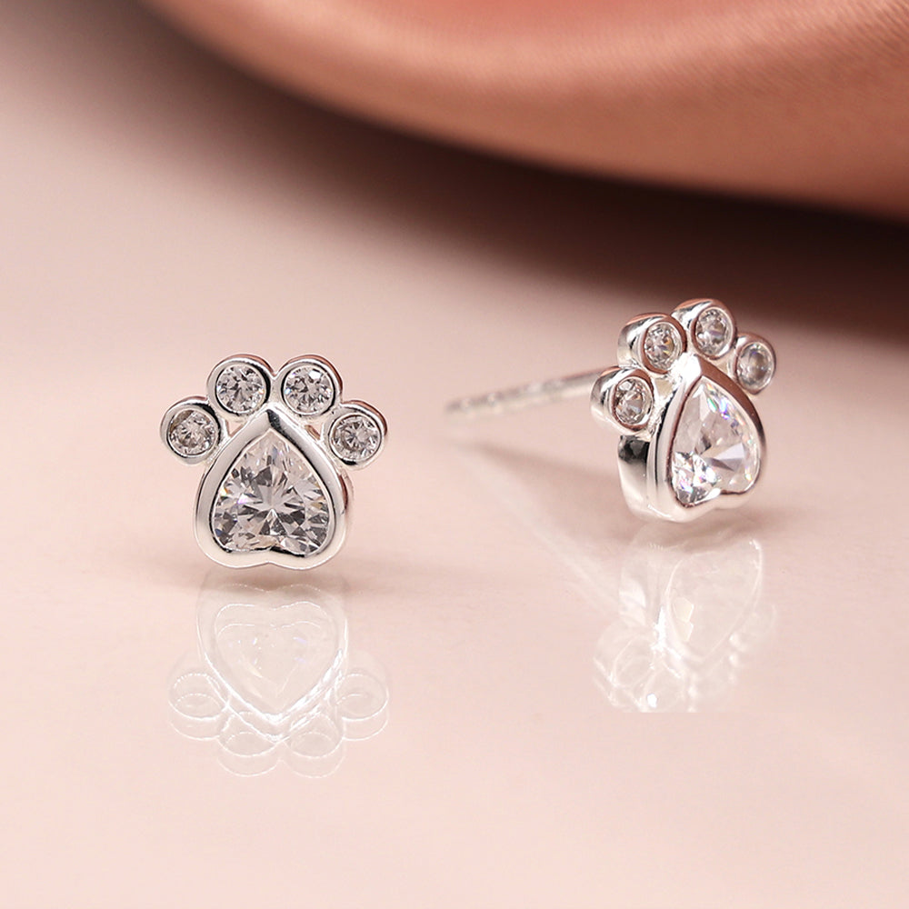Sterling Silver Crystal Paw Print Stud Earrings | Mini Gift | Cracker Filler