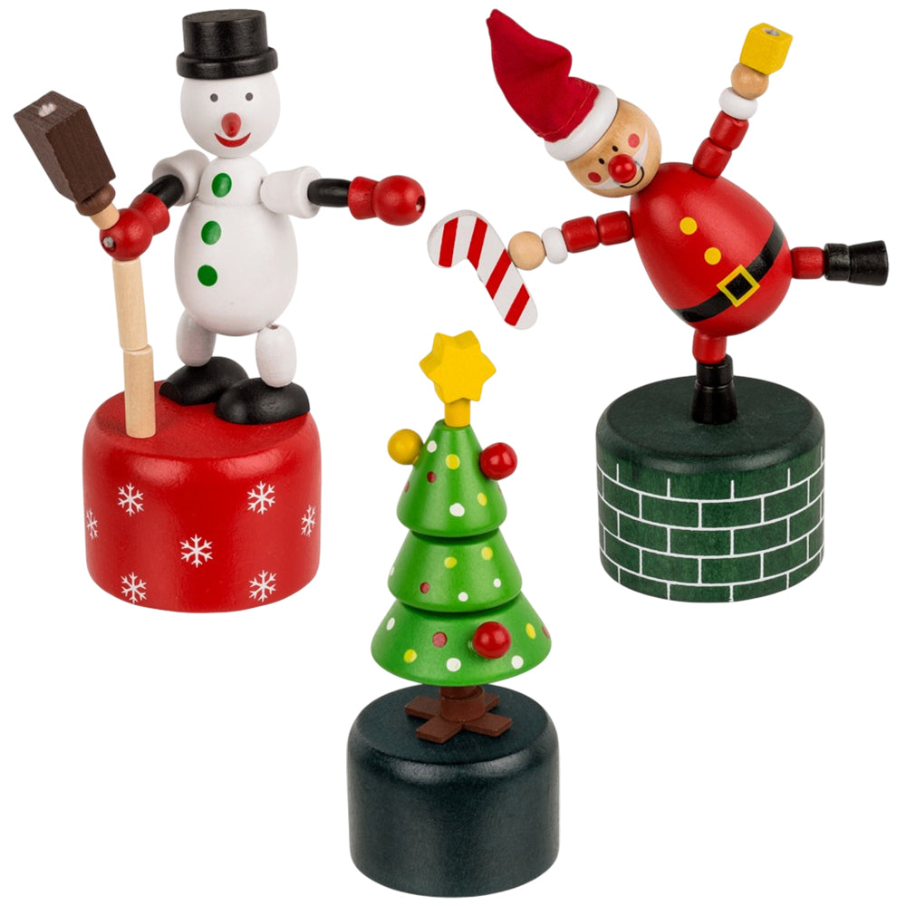 Christmas Wooden Push Up Puppet Toy | 11-13cm | Little Gift | Cracker Filler