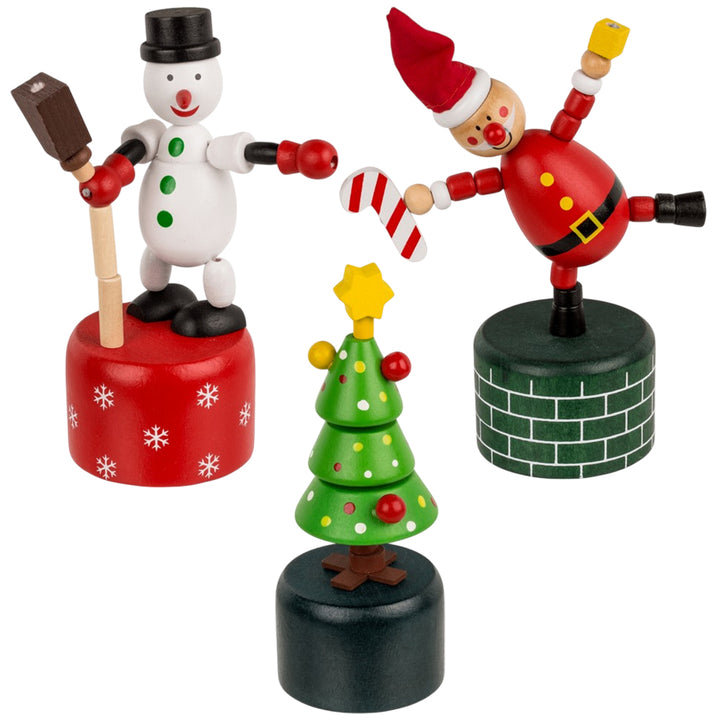 Christmas Wooden Push Up Puppet Toy | 11-13cm | Little Gift | Cracker Filler