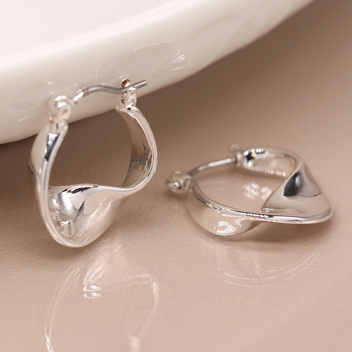Smooth Twisted Hoop Earrings | Silver Plated | Mini Gift | Cracker Filler