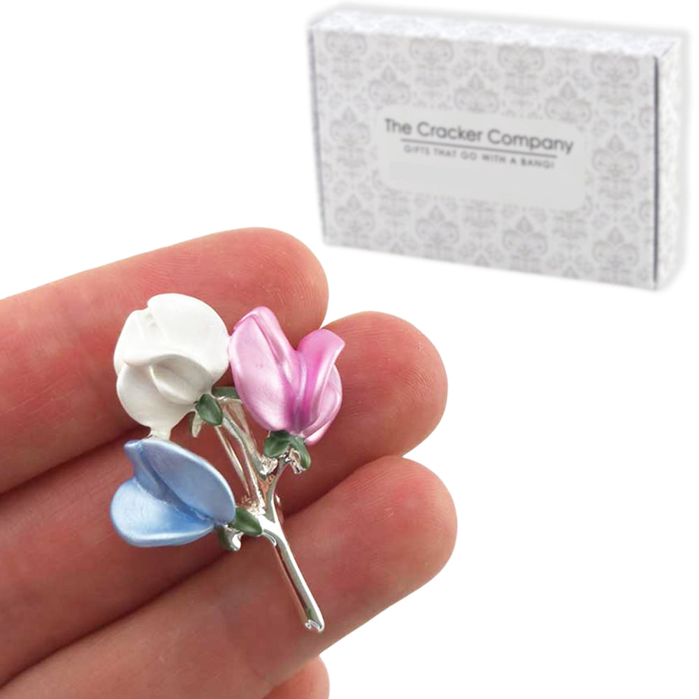 Sweet Pea Bouquet | Silver Tone Brooch | Little Gift | Cracker Filler