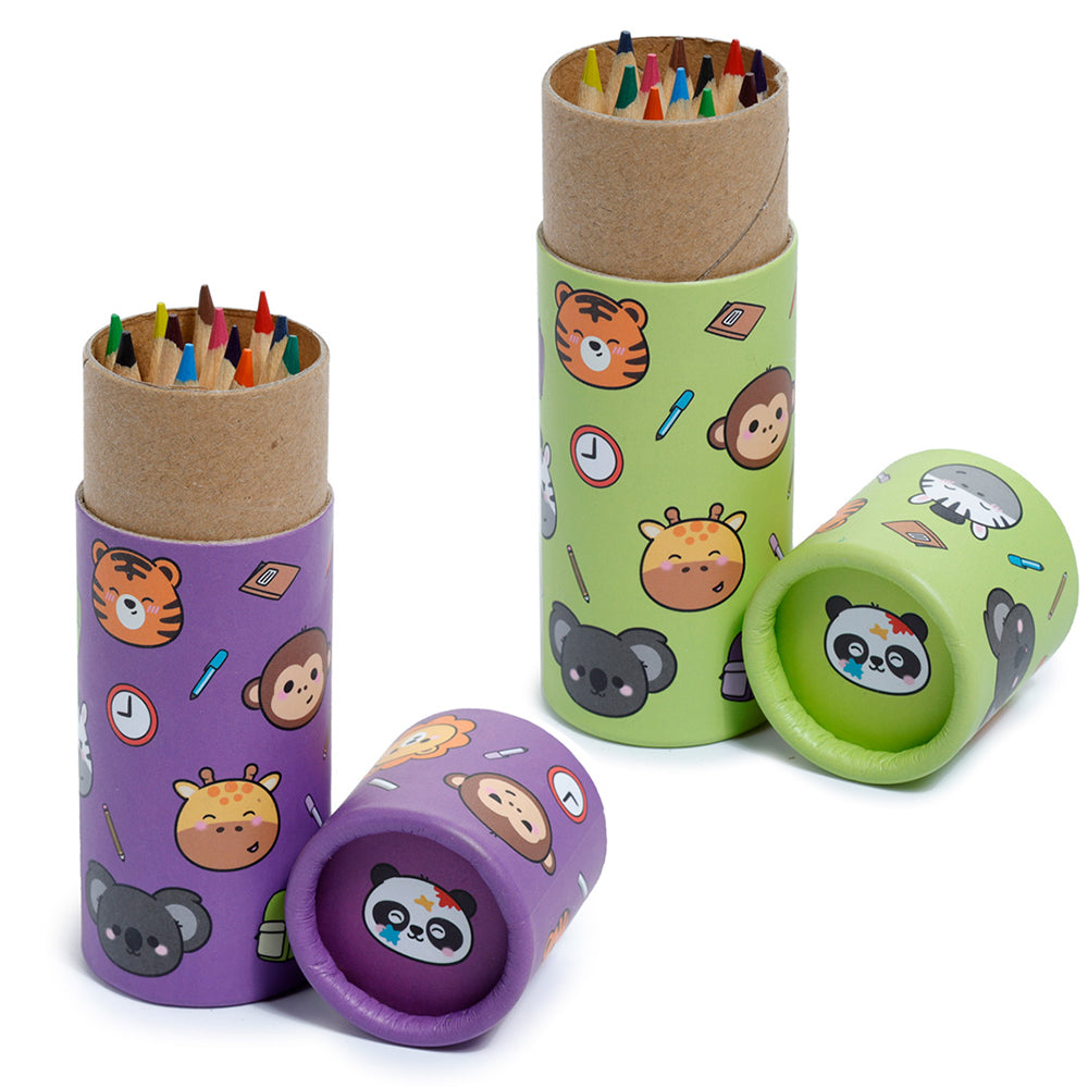 Cute Zoo | Tube of Pencil Crayons for Kids | Single | Little Gift | Cracker Filler