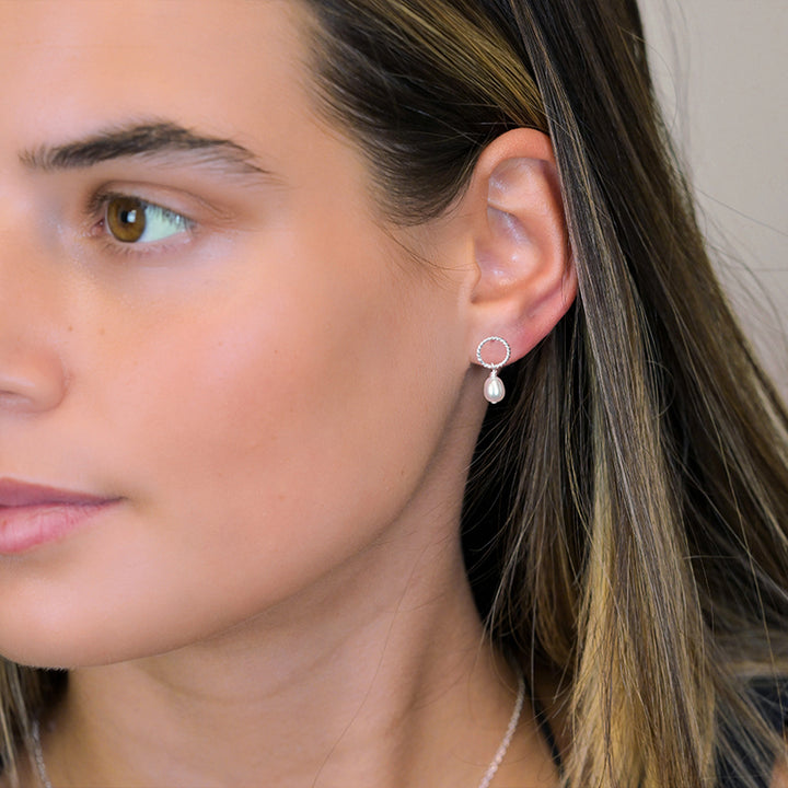 Sterling Silver Rope Hoop & Pearl Earrings | Mini Gift | Cracker Filler