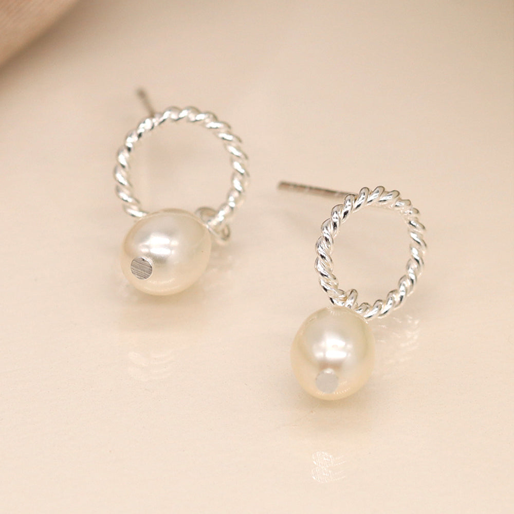 Sterling Silver Rope Hoop & Pearl Earrings | Mini Gift | Cracker Filler