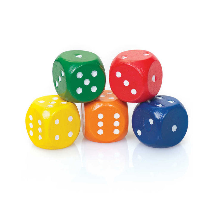 Pack of 5 Colourful Wooden Dice | Cracker Filler | Little Gift