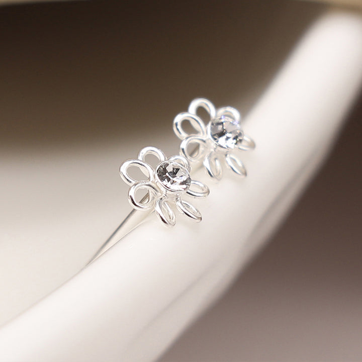 Dainty Sterling Silver Flower & Rhinestone Stud Earrings |  Cracker Filler Gift