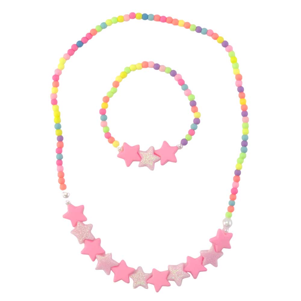 Glitter Stars | Girls Bead Necklace & Bracelet Set | Little Gift | Cracker Filler