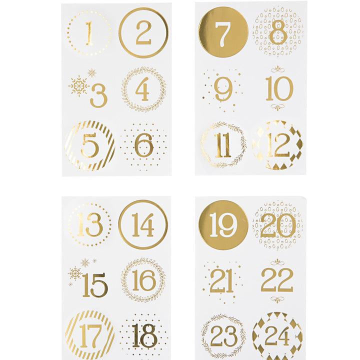 Metallic Gold Scandinavian Style Christmas Advent Number Stickers