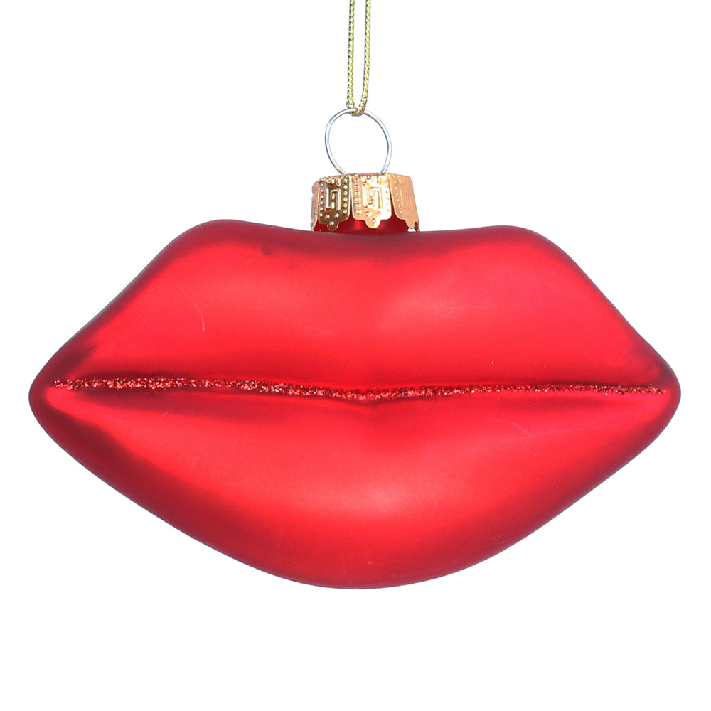 9cm Gisela Graham Glass Red Lip Shaped Bauble | Christmas Tree Decoration