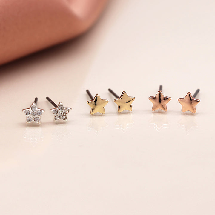 Pretty Earrings Trio | Rose, Gold & Silver Stars | Cracker Filler | Mini Gift