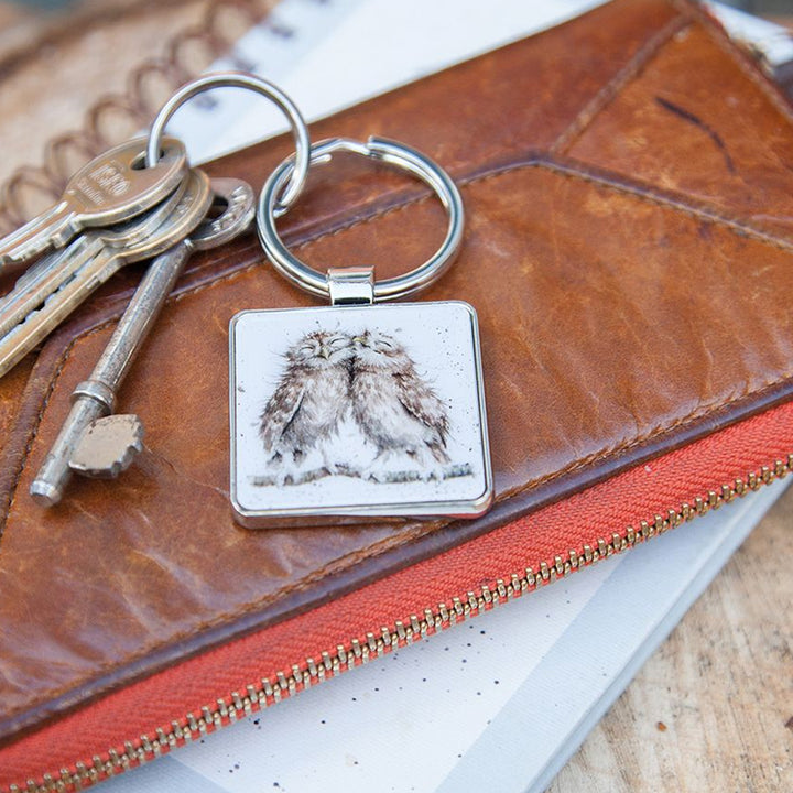 Wrendale Metal Keyring | Owls Cuddling | Cracker Filler | Little Gift