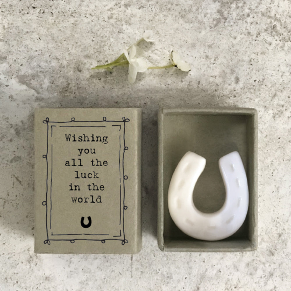 Mini Ceramic Lucky Horseshoe Ornament 'Wishing You All The Luck In The World' | Cracker Filler | Mini Gift