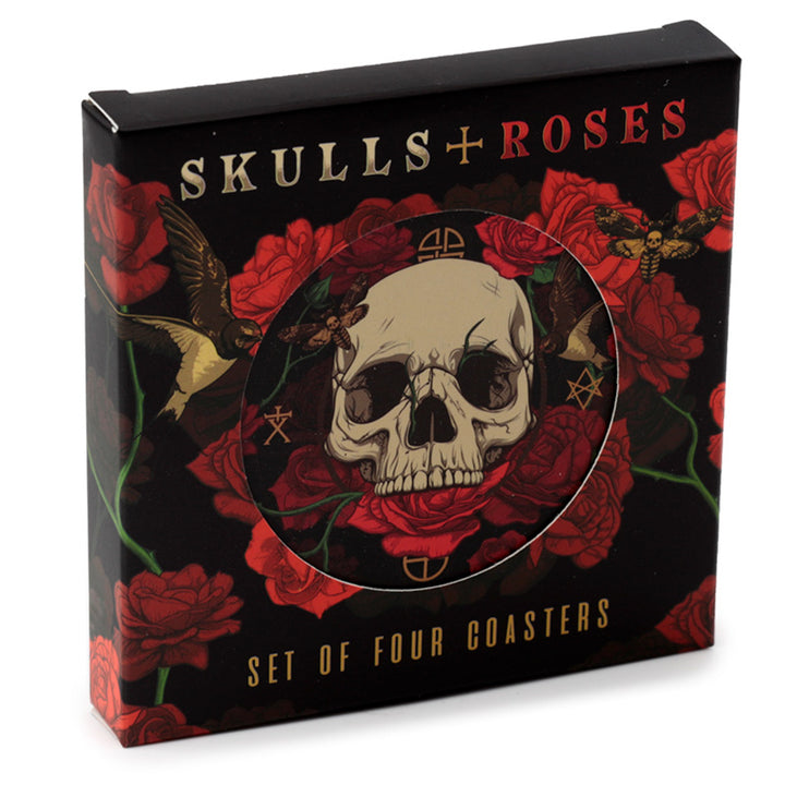 Skulls and Roses | Gothic | Set of 4 Cork Coasters