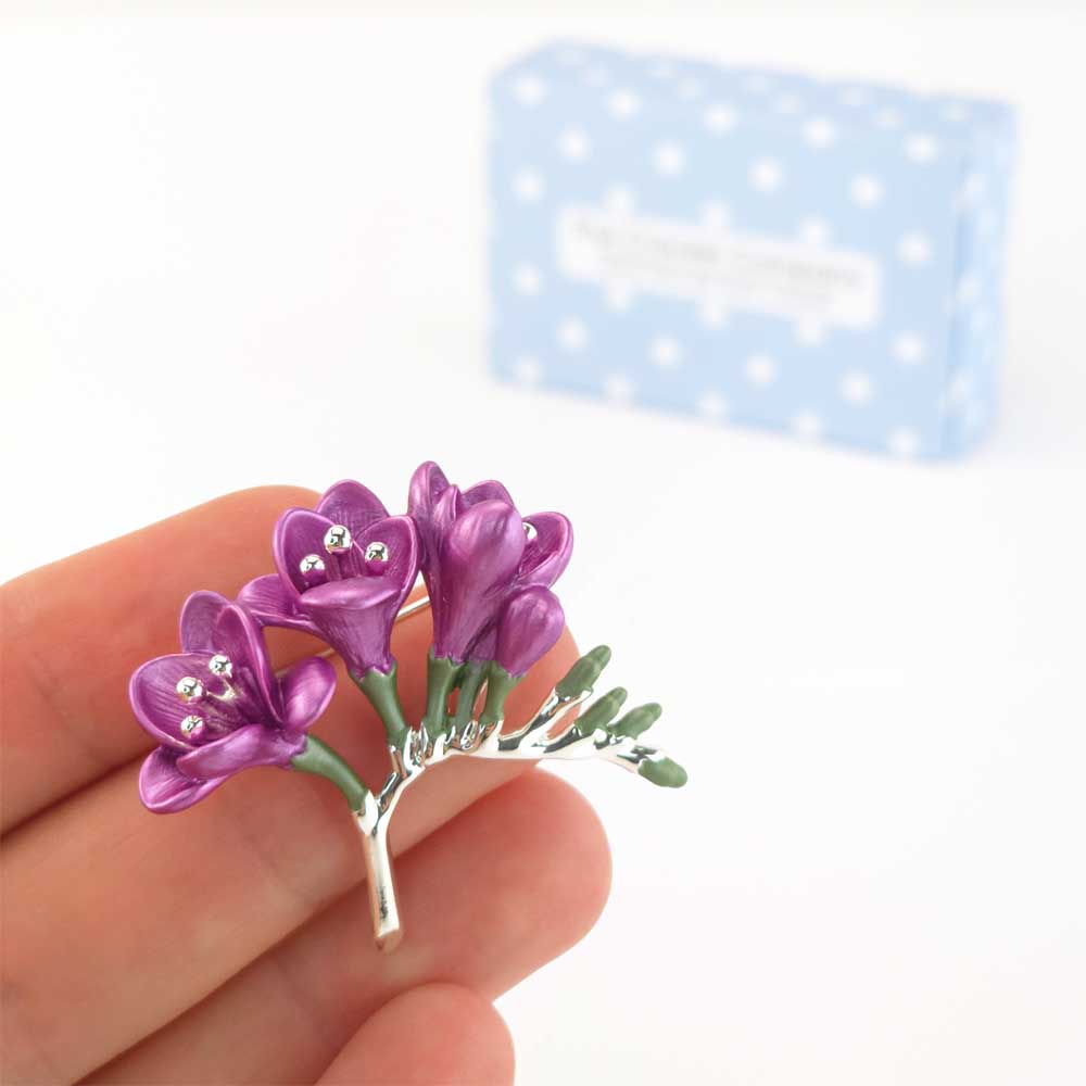 Pearlescent Purple Freesia Brooch | 4.5cm Wide | Little Gift | Cracker Filler
