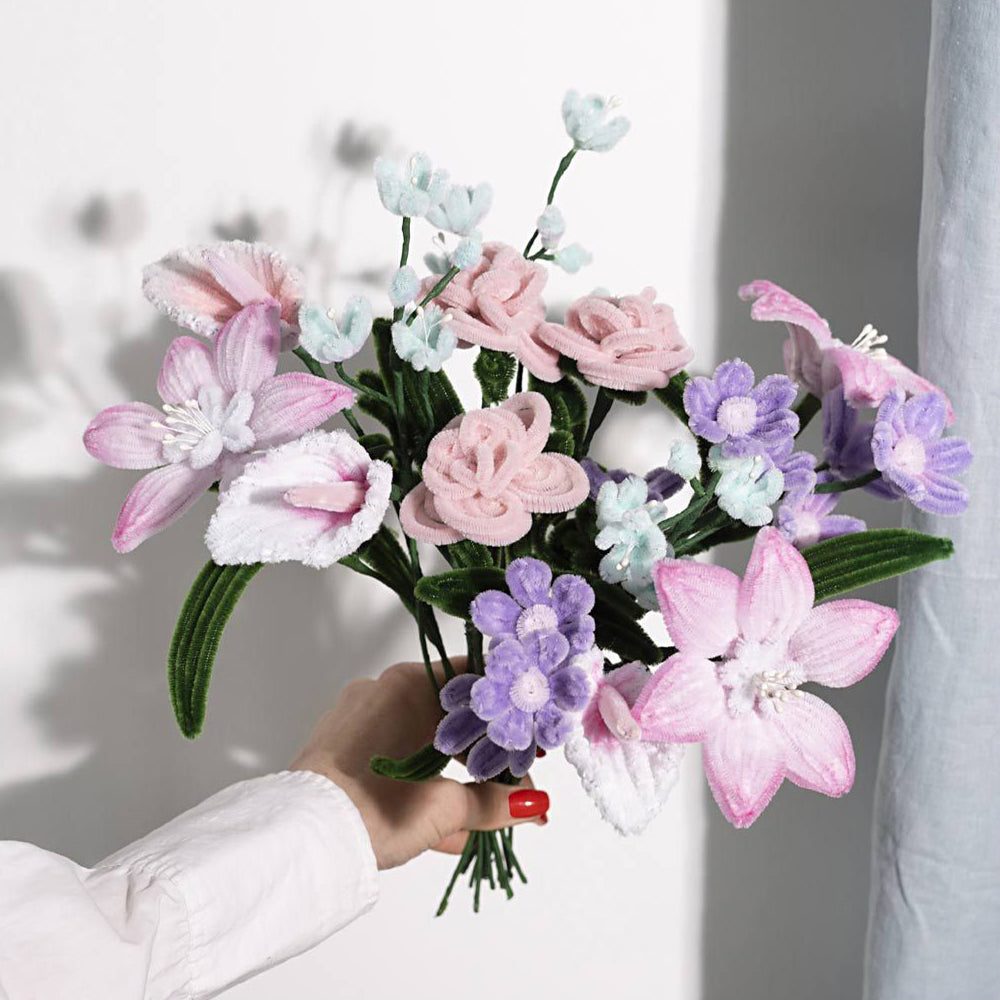 Pastel Bouquet | Chenille Flower Mini Craft Kit | Makes 15 | Crepe Alternative