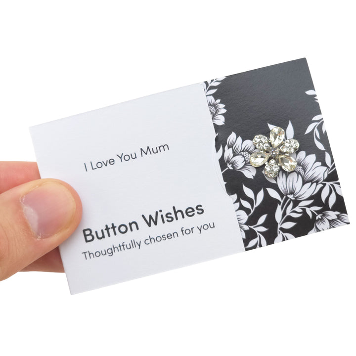 I Love You Mum | Diamante Flower | Button Wishes Sew On Token | Cracker Filler