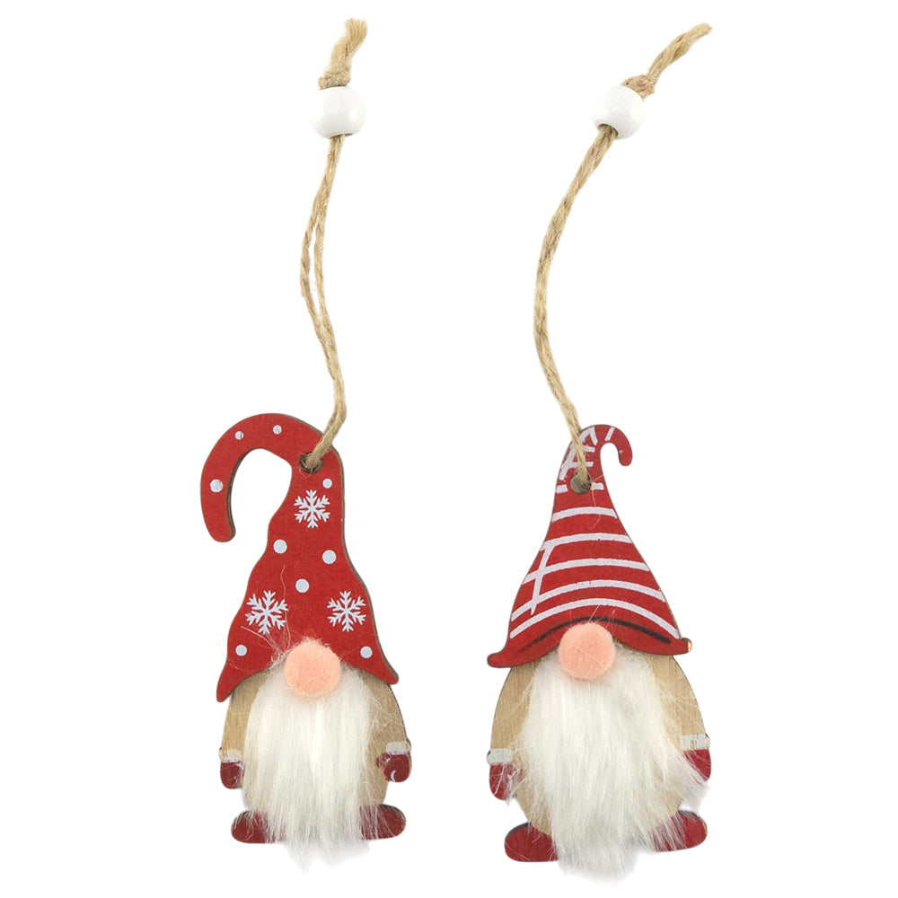 Red Scandi Wooden Hanging Gonk Ornament | Single | 8cm Tall | Little Gift | Cracker Filler