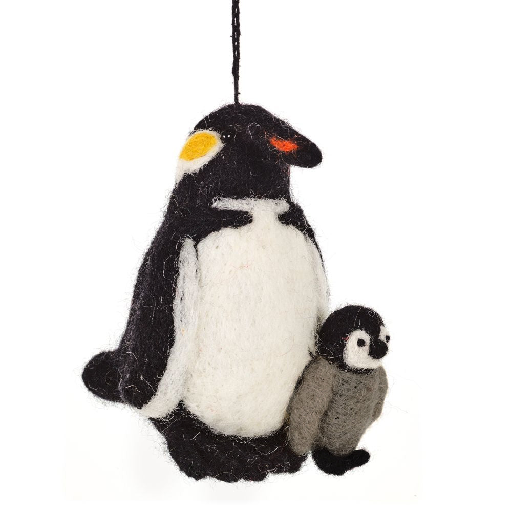 12cm Handmade Felted Penguin Christmas Tree Bauble Ornament - Fairtrade Felt