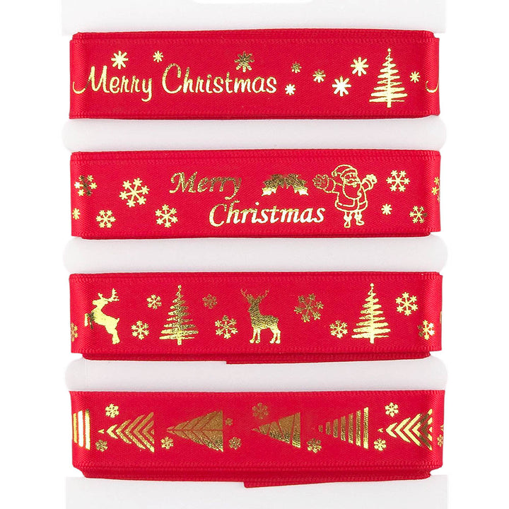 Christmas Ribbon Set | 15mm Wide | 4 Designs, Each 2m Long
