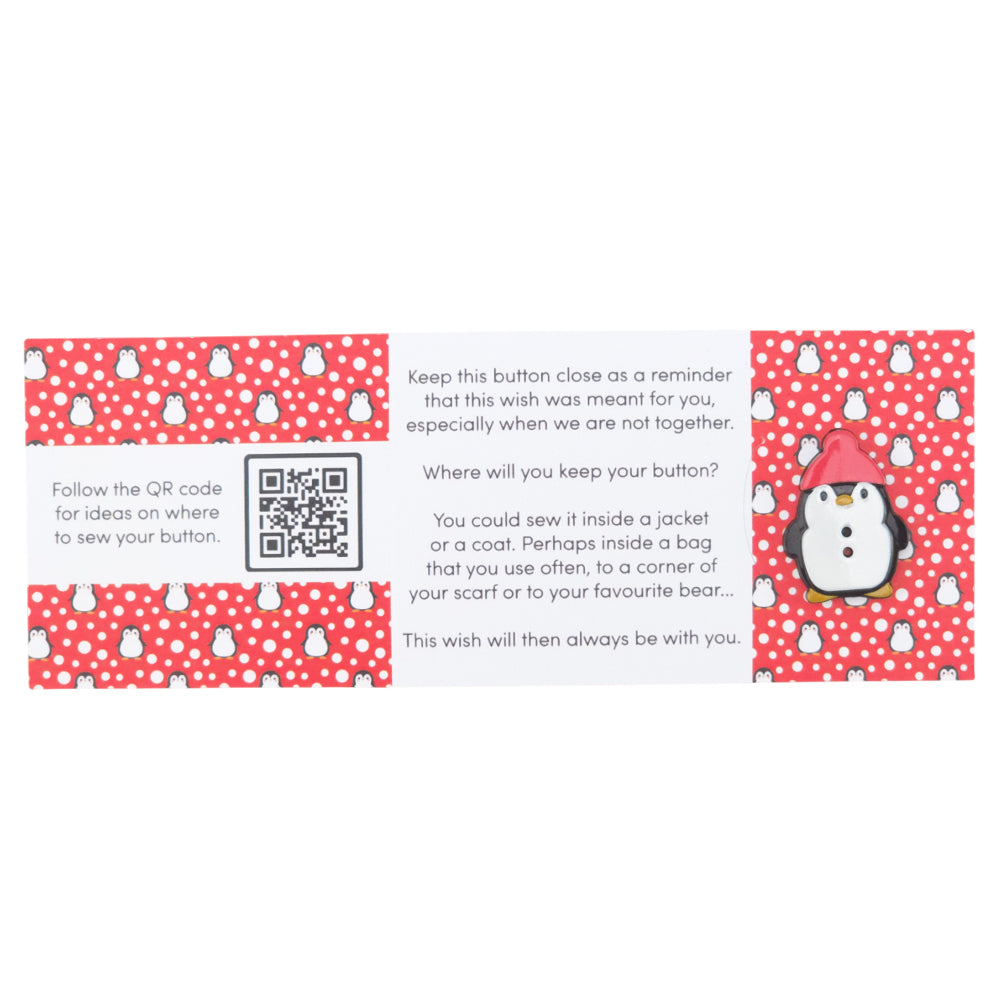 Cute as a Penguin in a Bobble Hat | Button Wishes Sew On Token | Cracker Filler