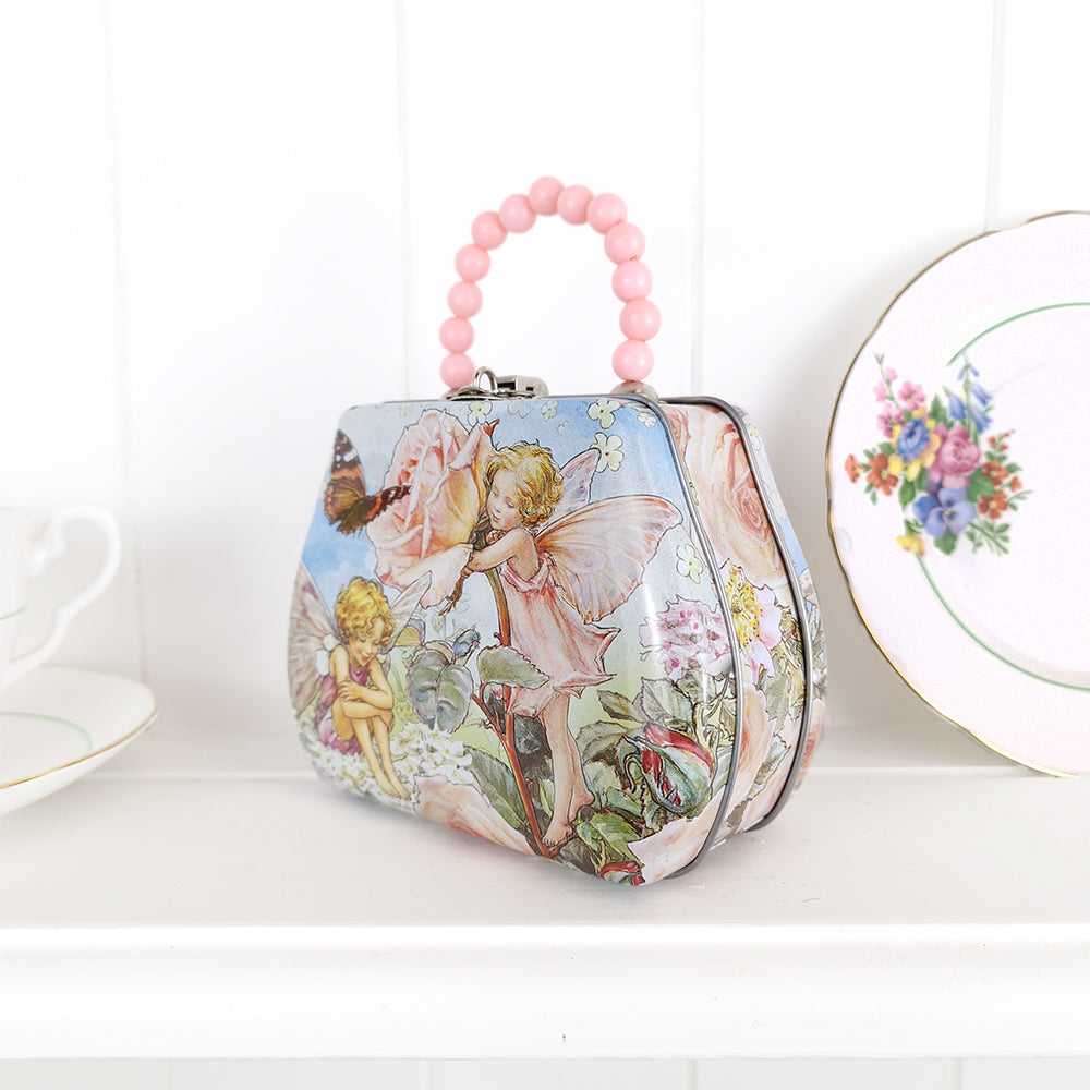 Pink Flower Fairies Handbag Tin with Beaded Handle | Gorgeous Gift | 13cm Wide