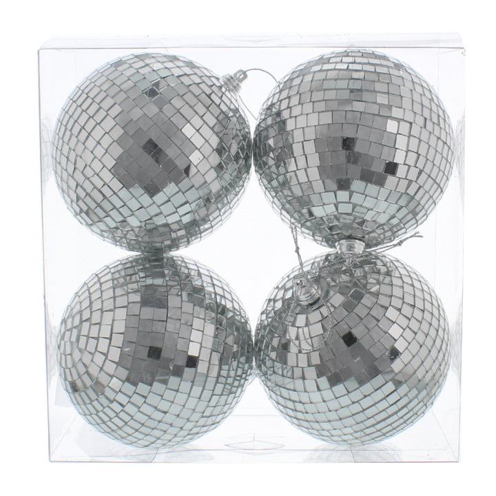 10cm Mirror Balls | Pack of 4 | Christmas Tree Decoration Bauble | Glitter Ball