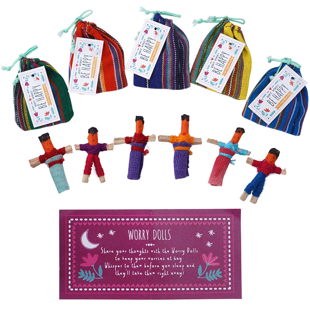 Little Bag of Worry Dolls | Mindfulness | Set of 6 | Mini Gift | Cracker Filler