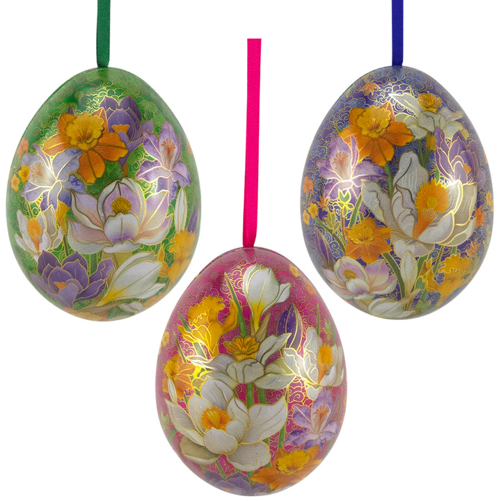 Cloisonne Spring Flowers | Two Part Hanging Easter Egg | Fillable Tin | 7cm Tall