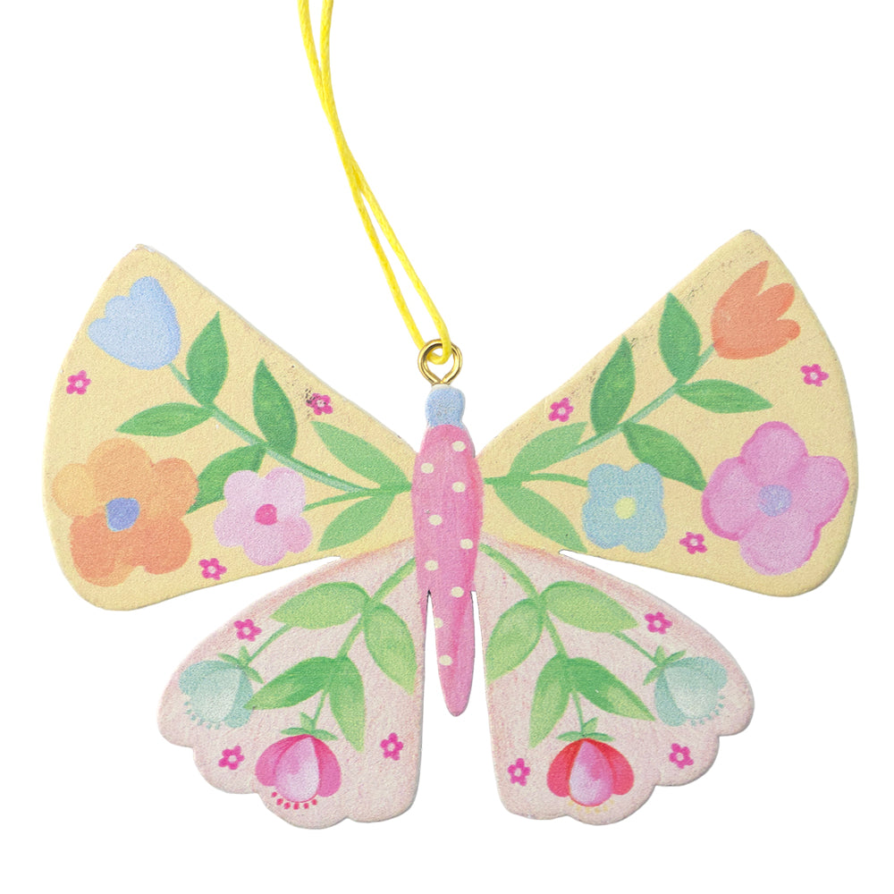Yellow & Pink Floral Butterfly | Pretty Pastel Flower Design | Hanging Decoration