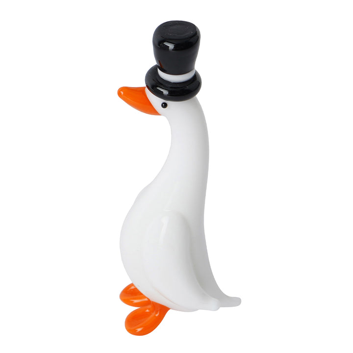 Mini Glass Duck with Glass Top Hat Ornament | Little Gift | Cracker Filler