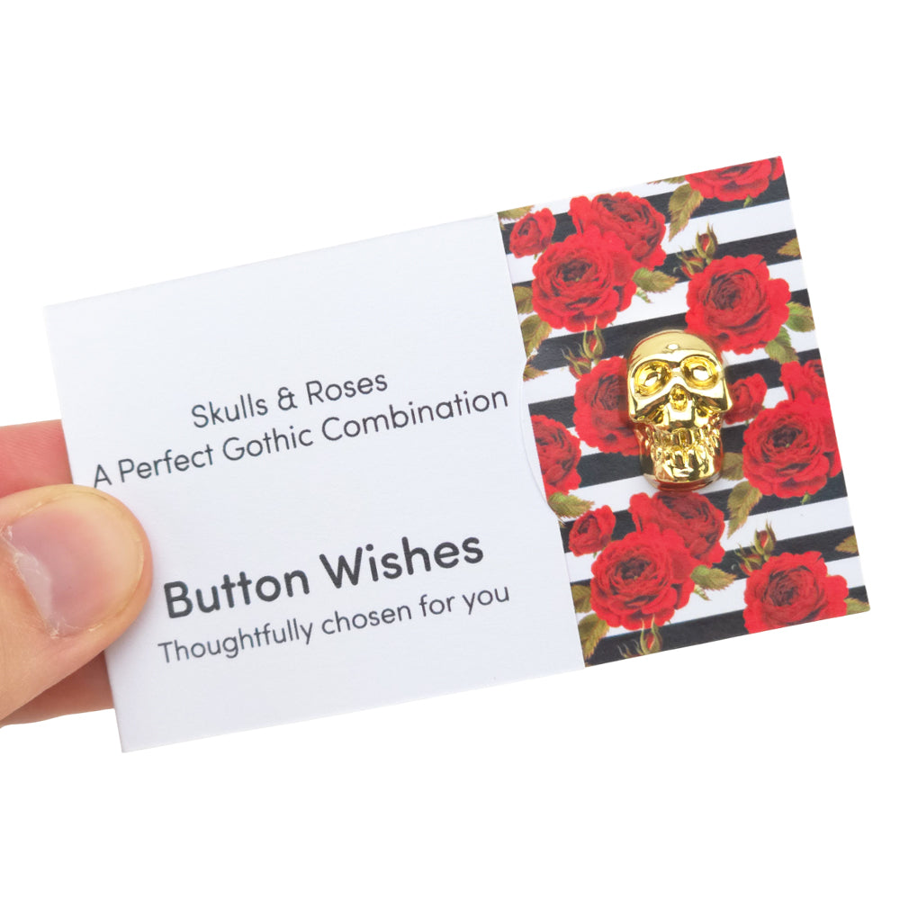 Skulls & Roses -  Gothic Combination | Button Wishes Sew On Token | Little Gift