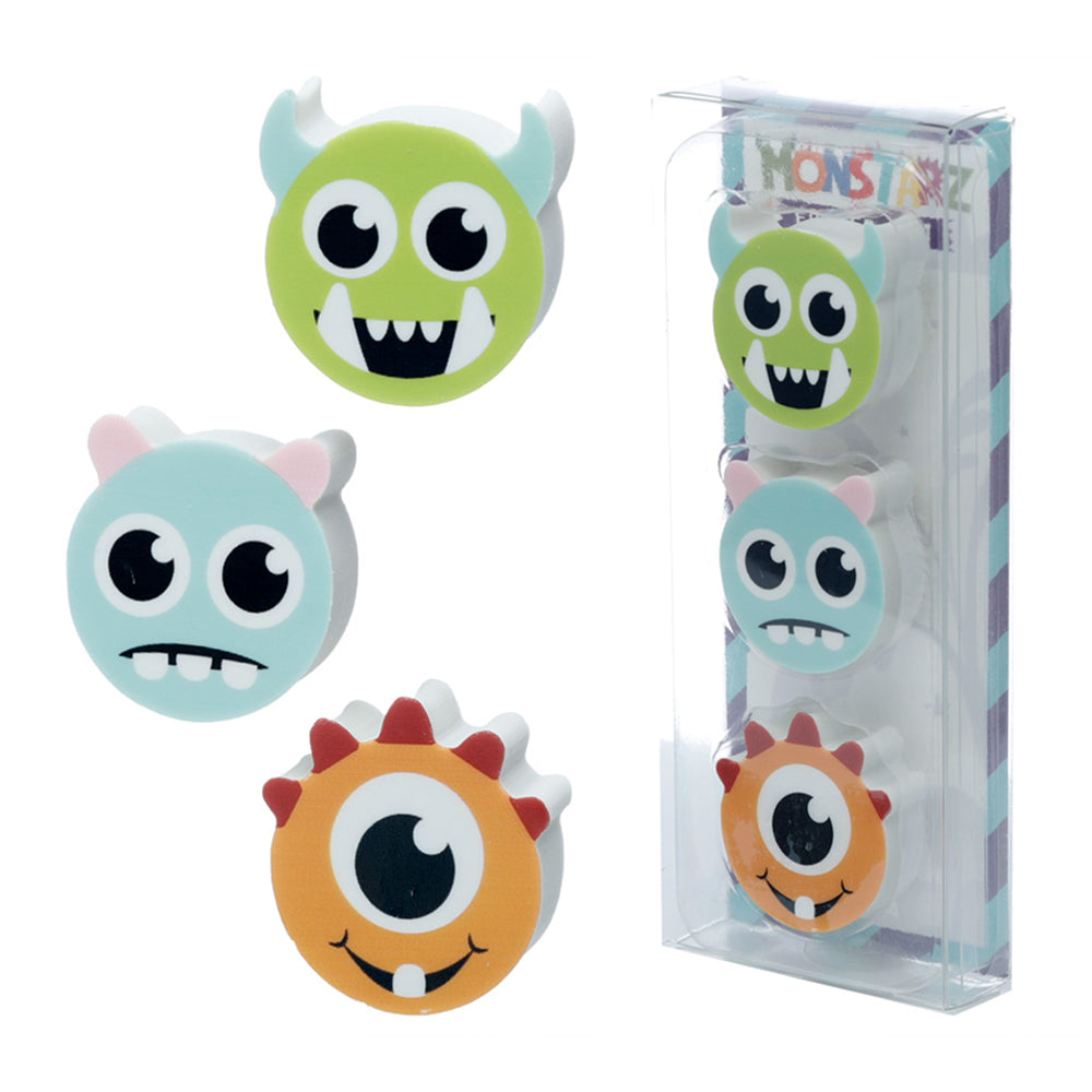 Fun Monsters | 3 Piece Eraser Set | Mini Gift | Cracker Filler