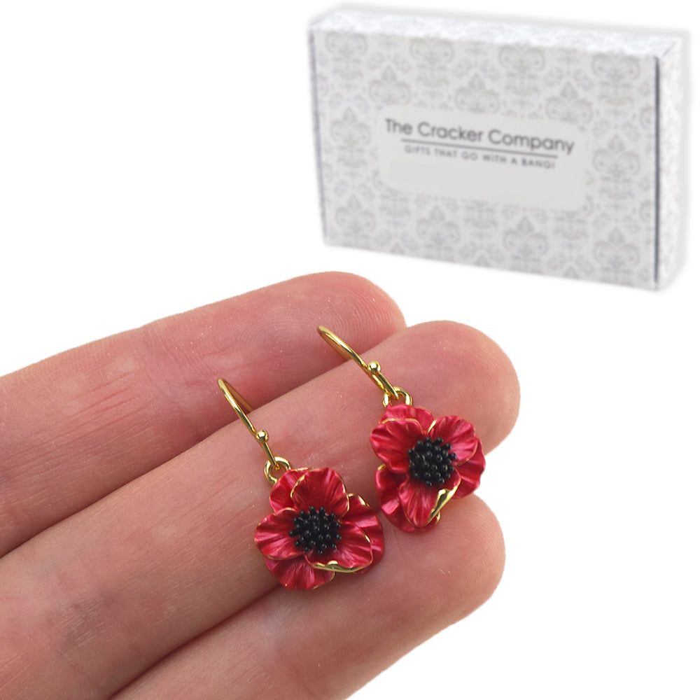 Remembrance Poppy | 14k Gold Drop Earrings | Little Gift | Cracker Filler