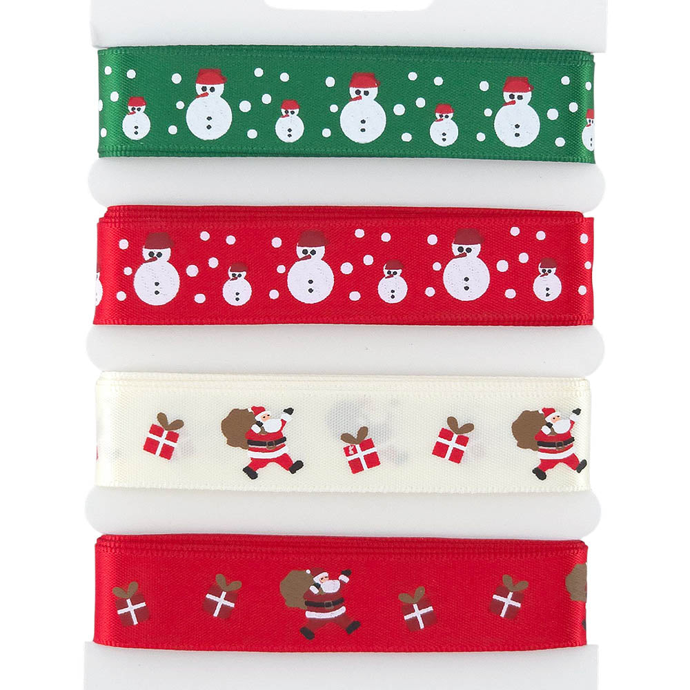 Christmas Ribbon Set | 15mm Wide | 4 Designs, Each 2m Long