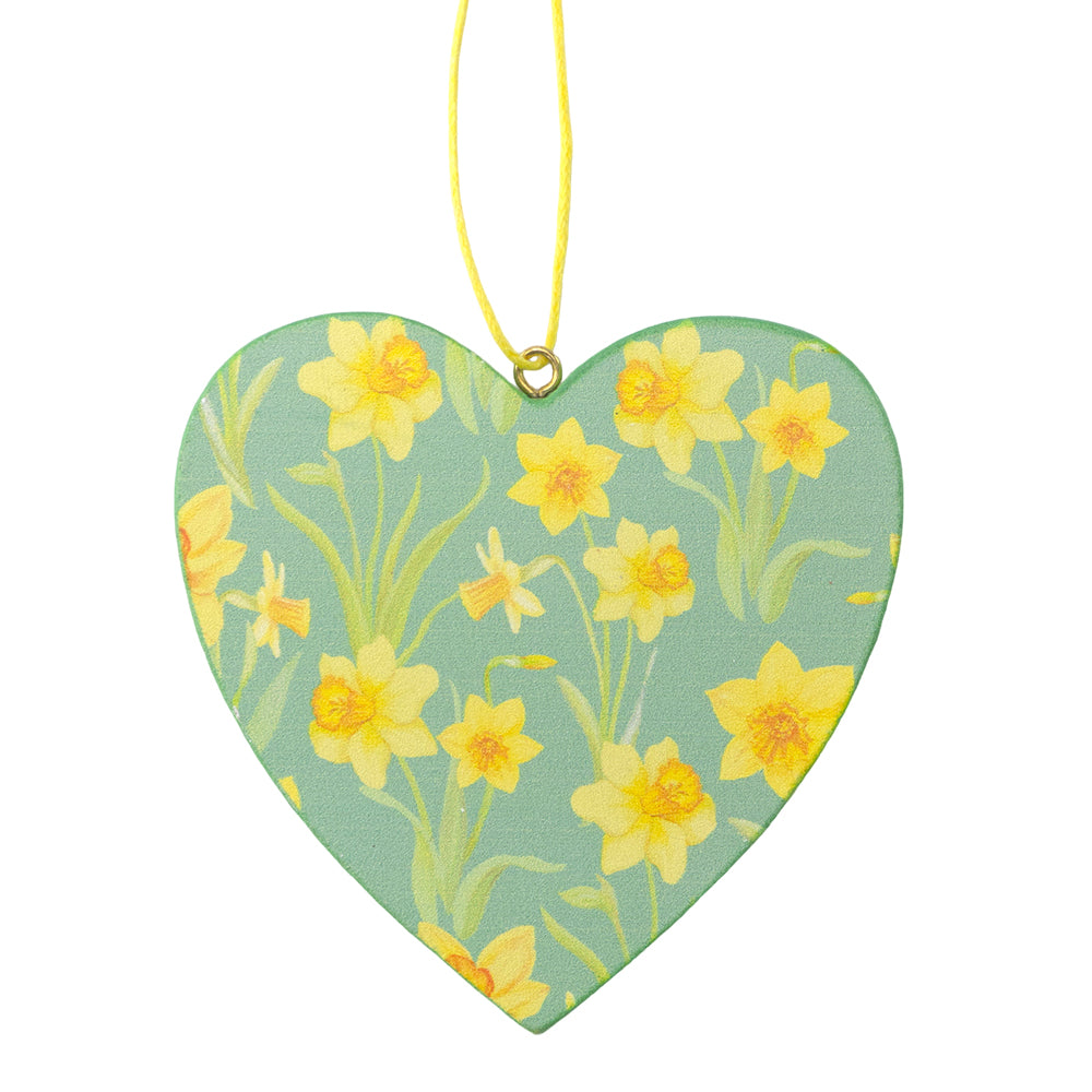 Pale Green | Spring Daffodils | Wooden Hanging Heart | Easter Decoration