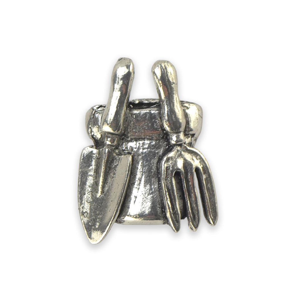 Plant Pot & Tools | English Pewter Pin Badge | Little Gift | Cracker Filler