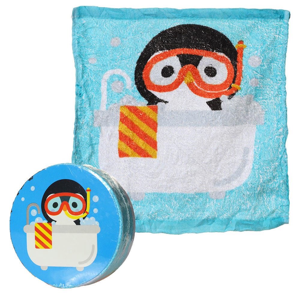 Bath Time Penguin | Compressed Flannel | Little Gift | Cracker Filler