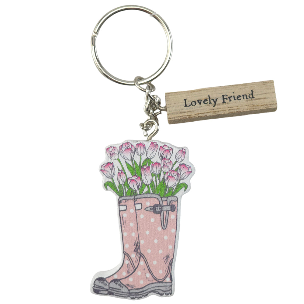 LOVELY FRIEND | Floral Welly Boot Keyring | Little Gift | Cracker Filler