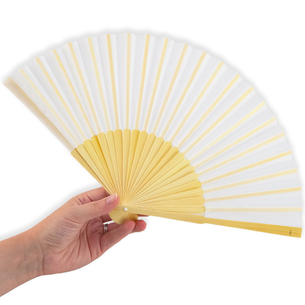 Bamboo &amp; White Fabric Fan | 21cm Long | Little Gift