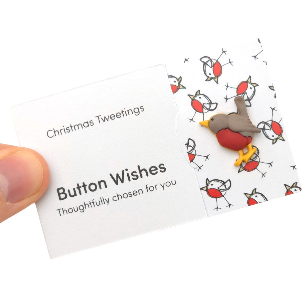 Christmas Tweetings | Chirpy Robin | Button Wishes Sew On Token | Little Gift | Cracker Filler