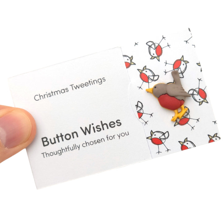 Christmas Tweetings | Chirpy Robin | Button Wishes Sew On Token | Little Gift | Cracker Filler