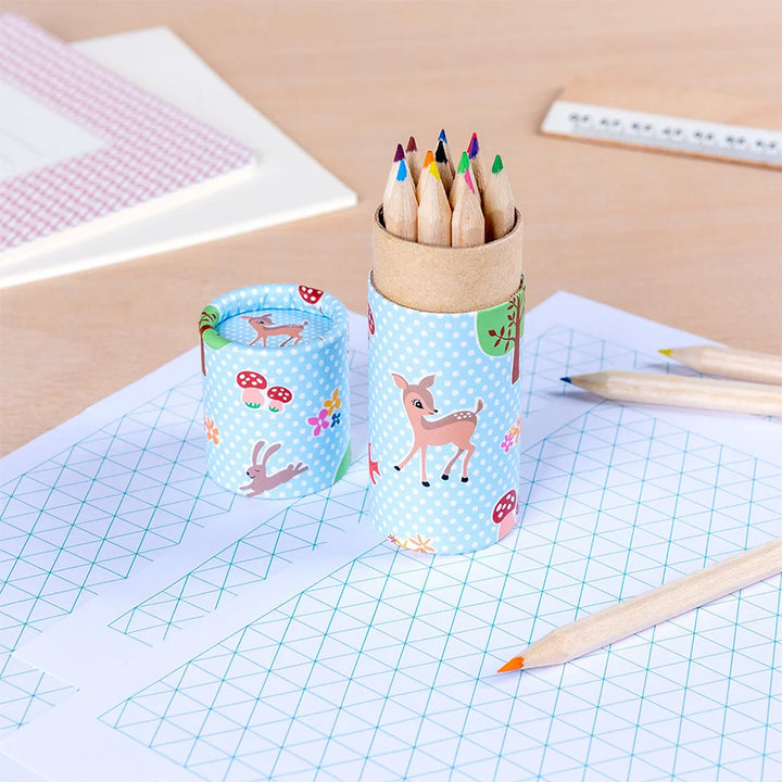 Woodland Animals | 12 Short Coloured Pencil Crayons | Little Gift | Cracker Fillers
