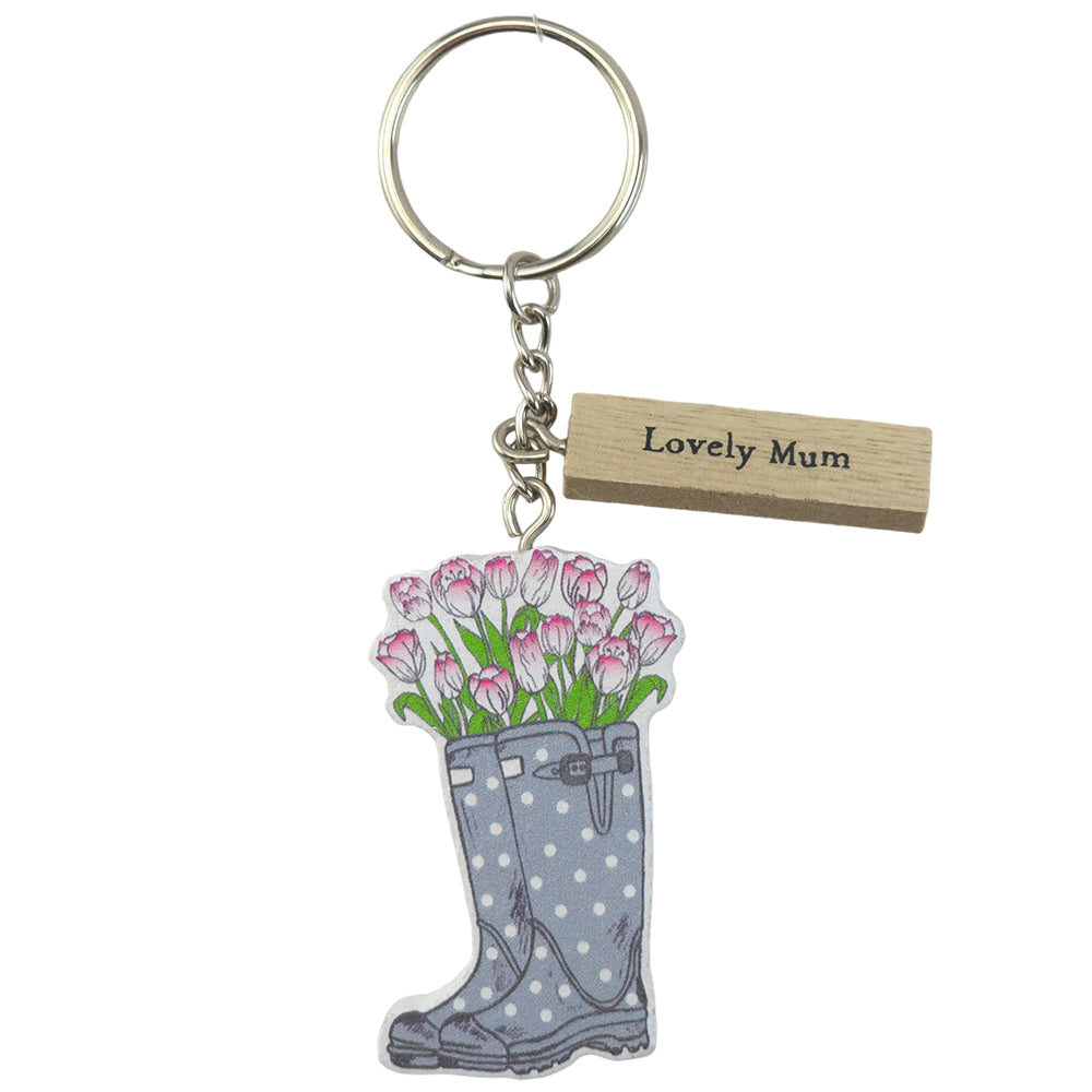 LOVELY MUM | Floral Welly Boot Keyring | Mini Gift | Cracker Filler