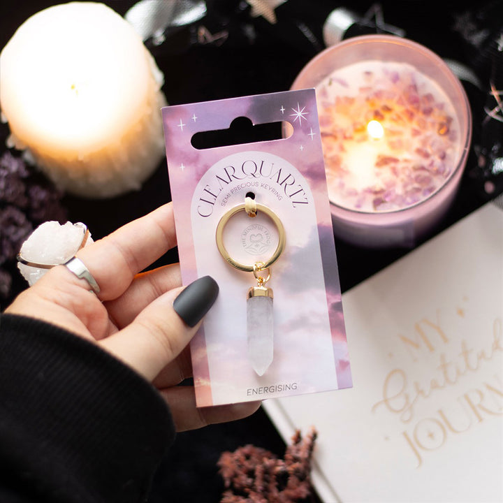 Energising | Clear Quartz Crystal Keyring | Wellbeing | Little Gift | Cracker Filler