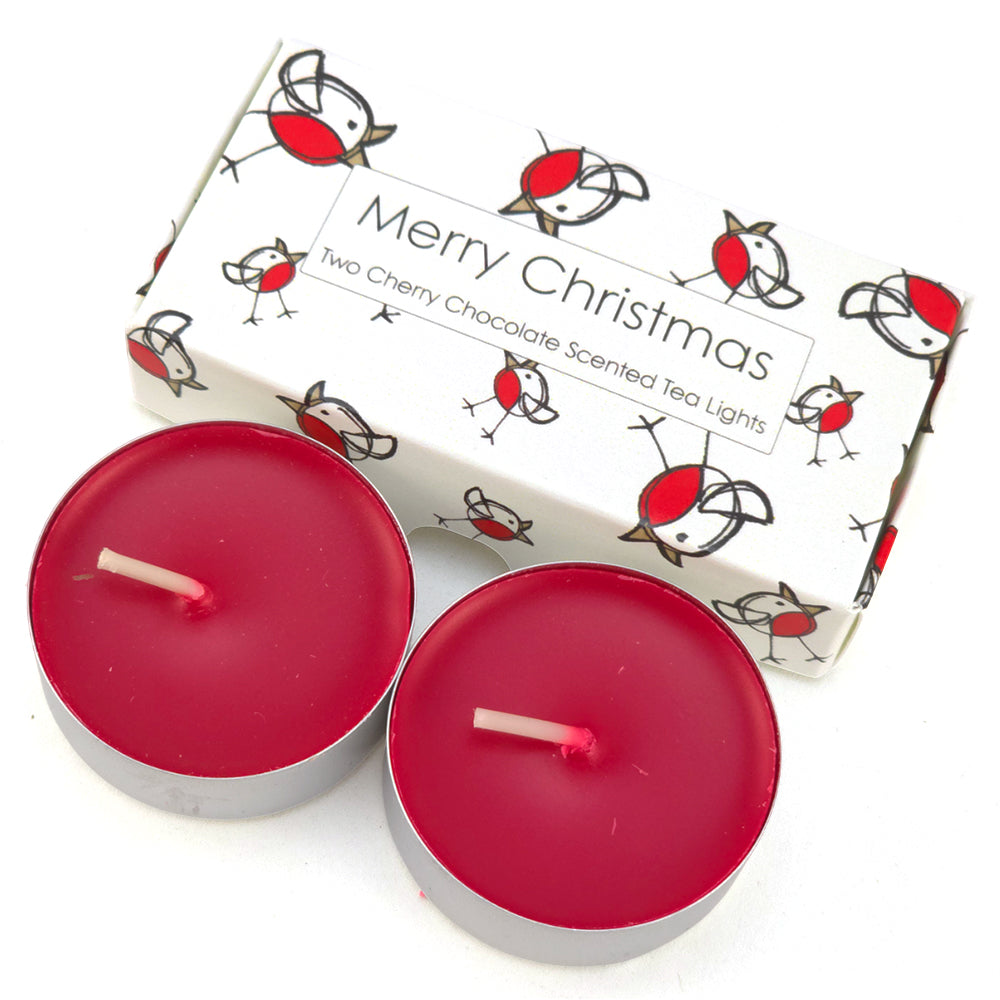 Chocolate & Cherry Tealight Candles | Chirpy Robin | Mini Gift | Cracker Filler