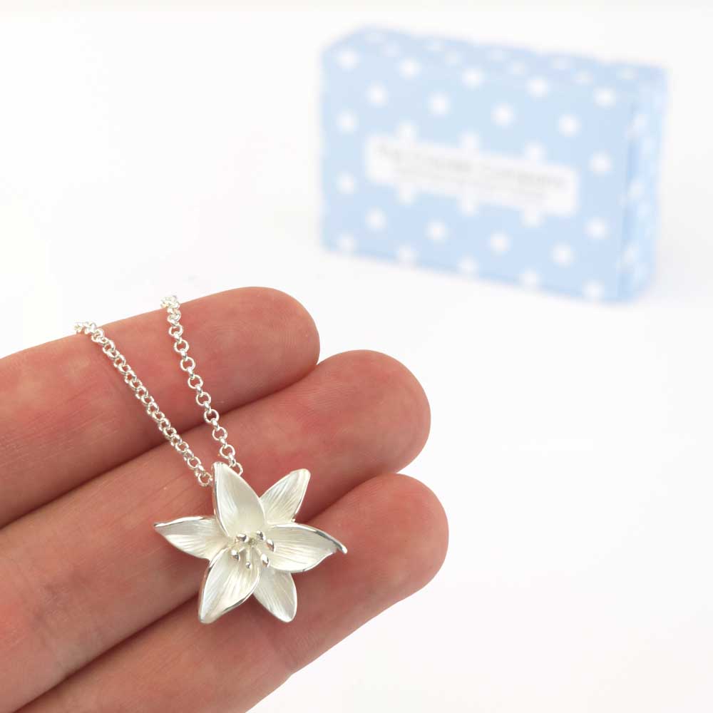 Lily Flower | Pendant on Chain | Pearlescent White | Little Gift | Cracker Filler