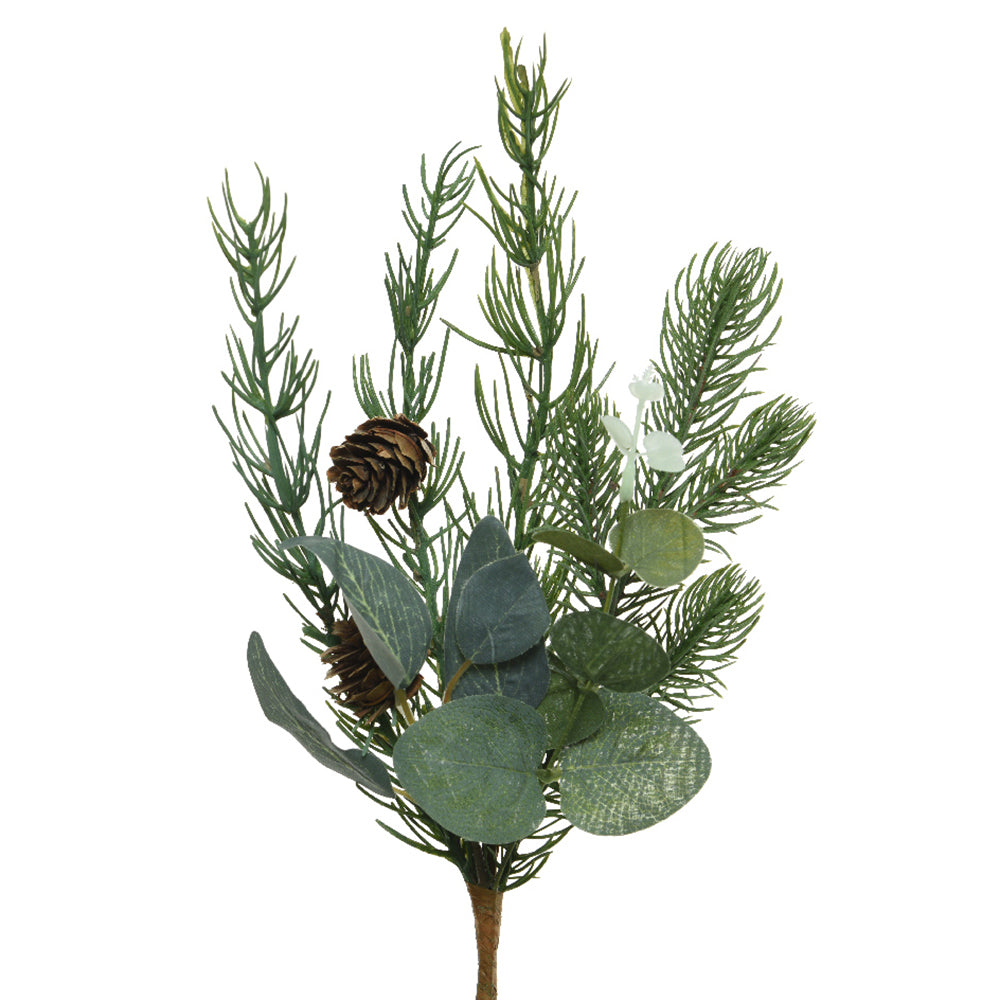 38cm Evergreen Pine, Eucalyptus & Pine Cone Floristry Spray